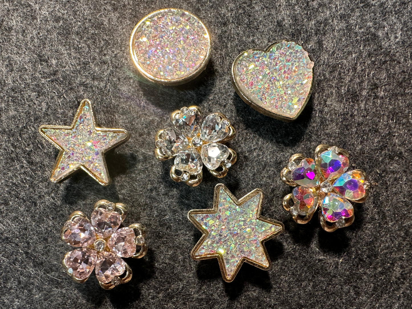 Bling Fancy Metal GEM Rhinestone Flowers round star heart bow and more Shoes Charms silver/golden for DIY Unique Special Shoes