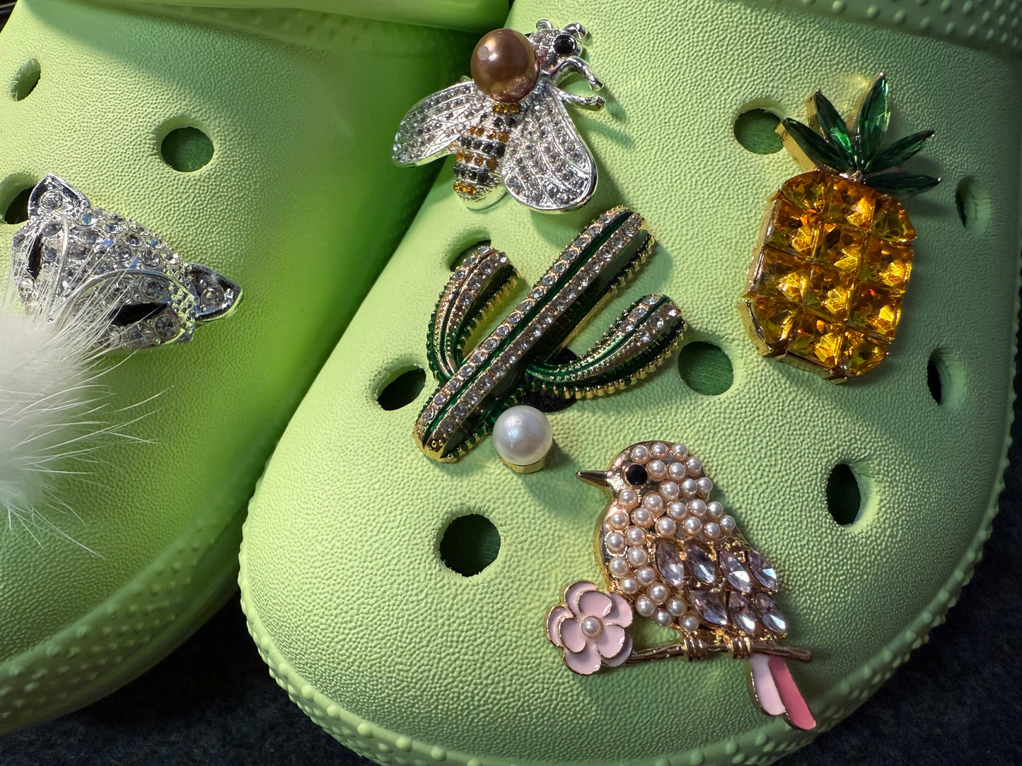Fancy Metal GEM Rhinestone Flowers Bird Butterfly Cactus Pineapple Owl Spider Elephant and more Shoes Charms for DIY Unique Special Shoes