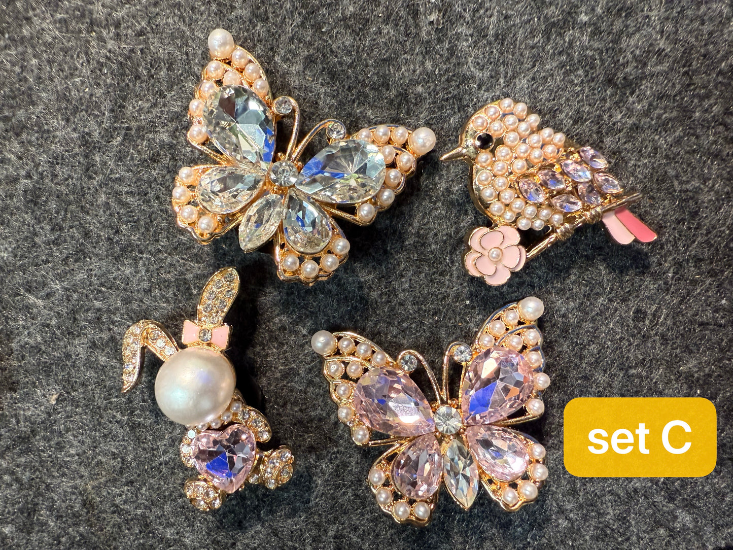 Fancy Metal GEM Rhinestone Flowers Bird Butterfly Cactus Pineapple Owl Spider Elephant and more Shoes Charms for DIY Unique Special Shoes