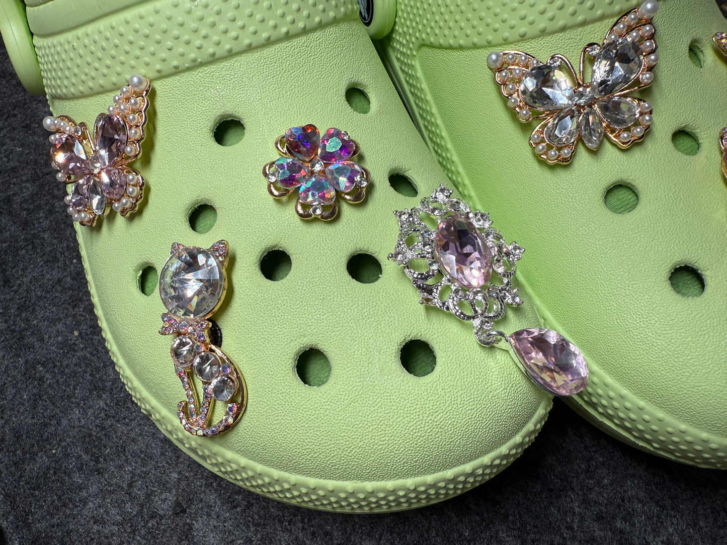 Fancy Metal GEM Rhinestone Flowers Cat Butterfly and more Shoes Charms for DIY Unique Special Shoes