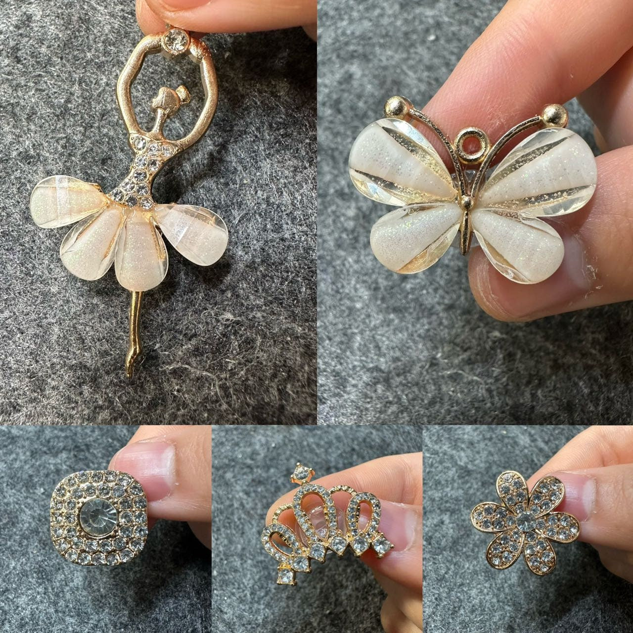 Bling Bling Golden Fancy Metal GEM Rhinestone Ballerina butterfly Crown Flower Shoes Charms silver/golden for DIY Unique Special Shoes