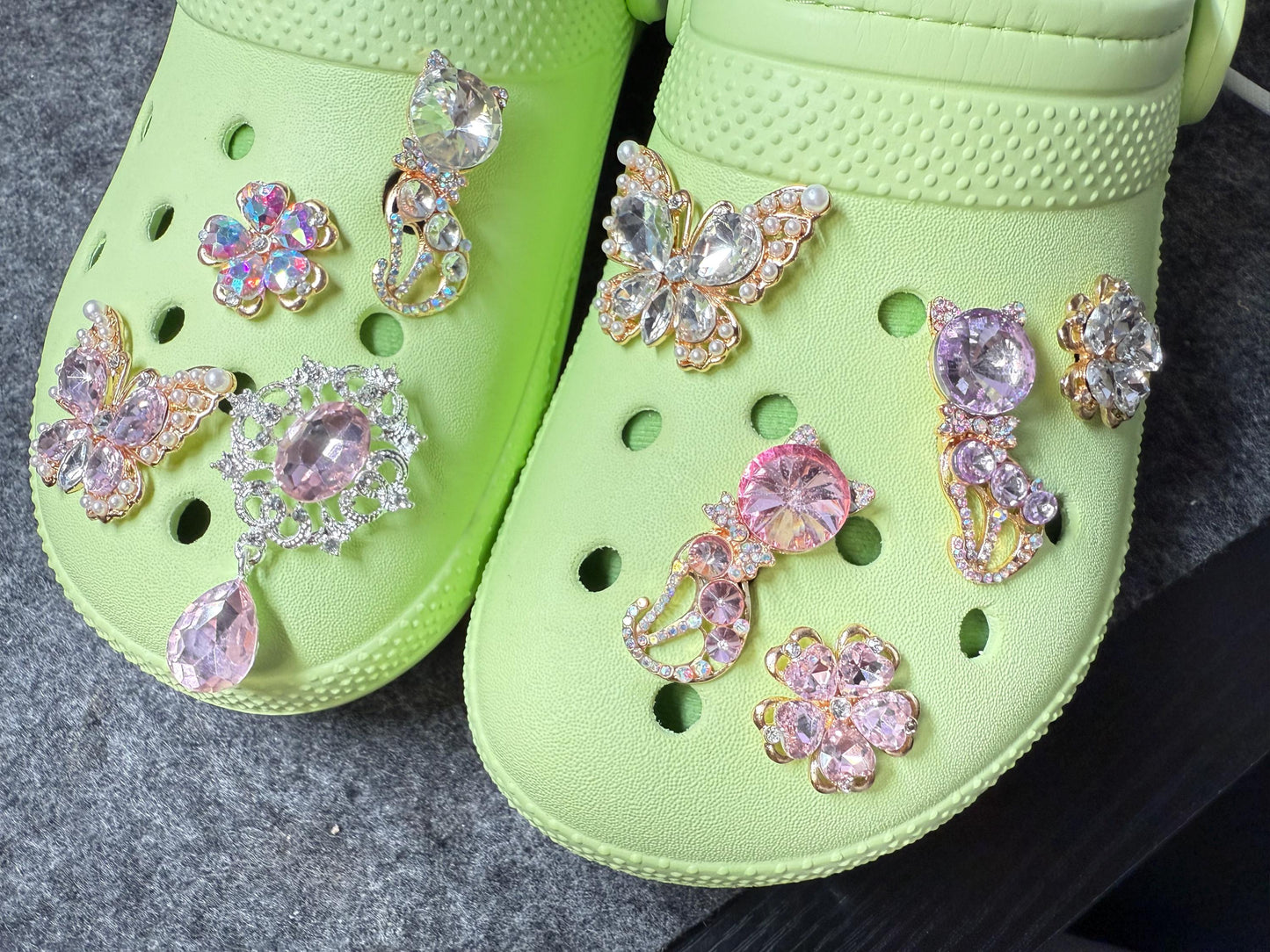 Fancy Metal GEM Rhinestone Flowers Cat Butterfly and more Shoes Charms for DIY Unique Special Shoes