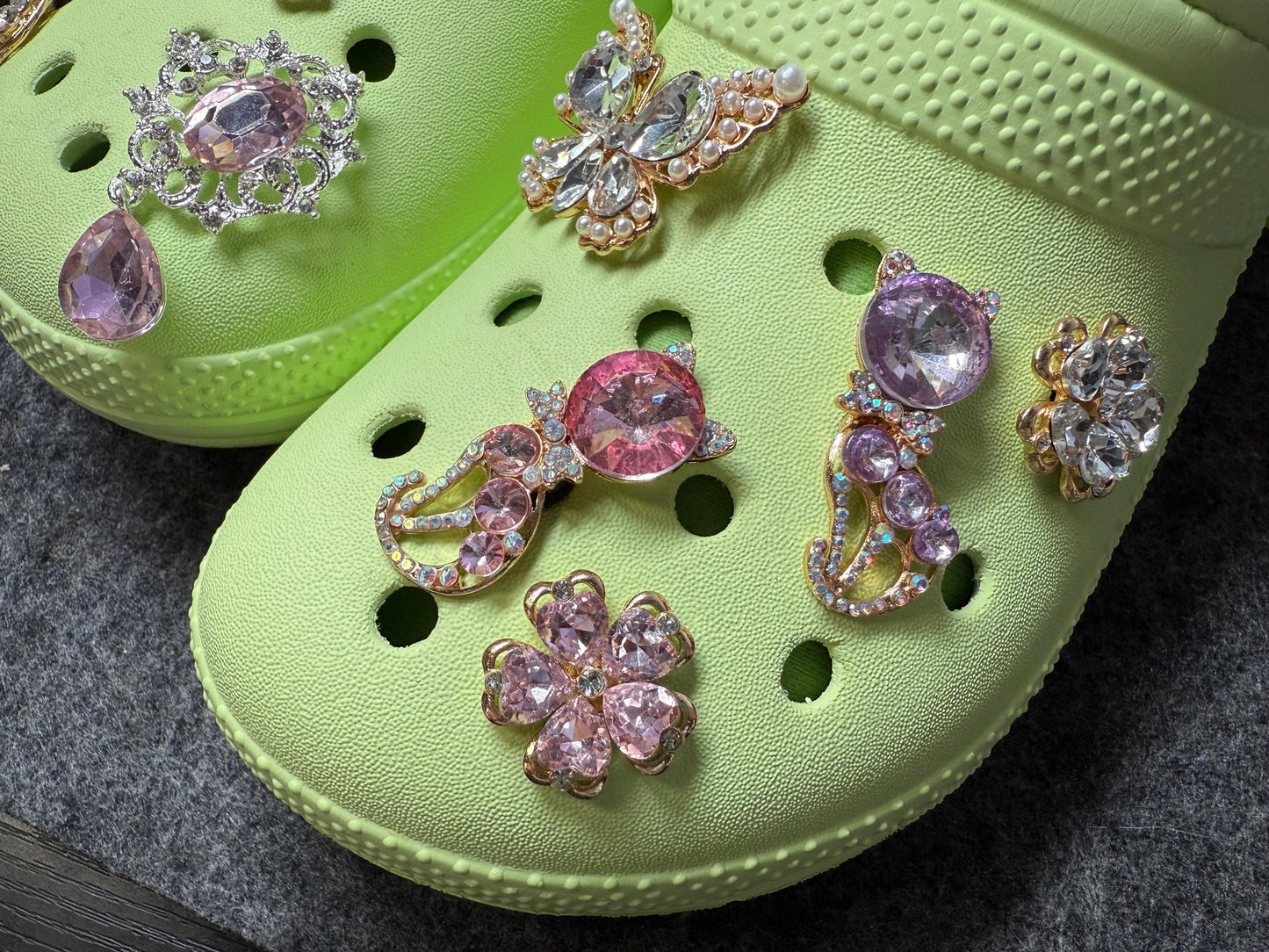 Fancy Metal GEM Rhinestone Flowers Cat Butterfly and more Shoes Charms for DIY Unique Special Shoes