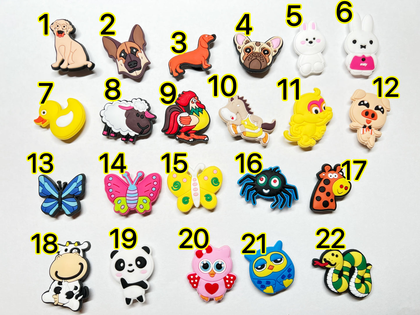 Animales lindos, mascotas, granja, Panda, tortuga, cangrejo, acuario, zoológico, animales y más dijes para zapatos, calcomanía de Julies
