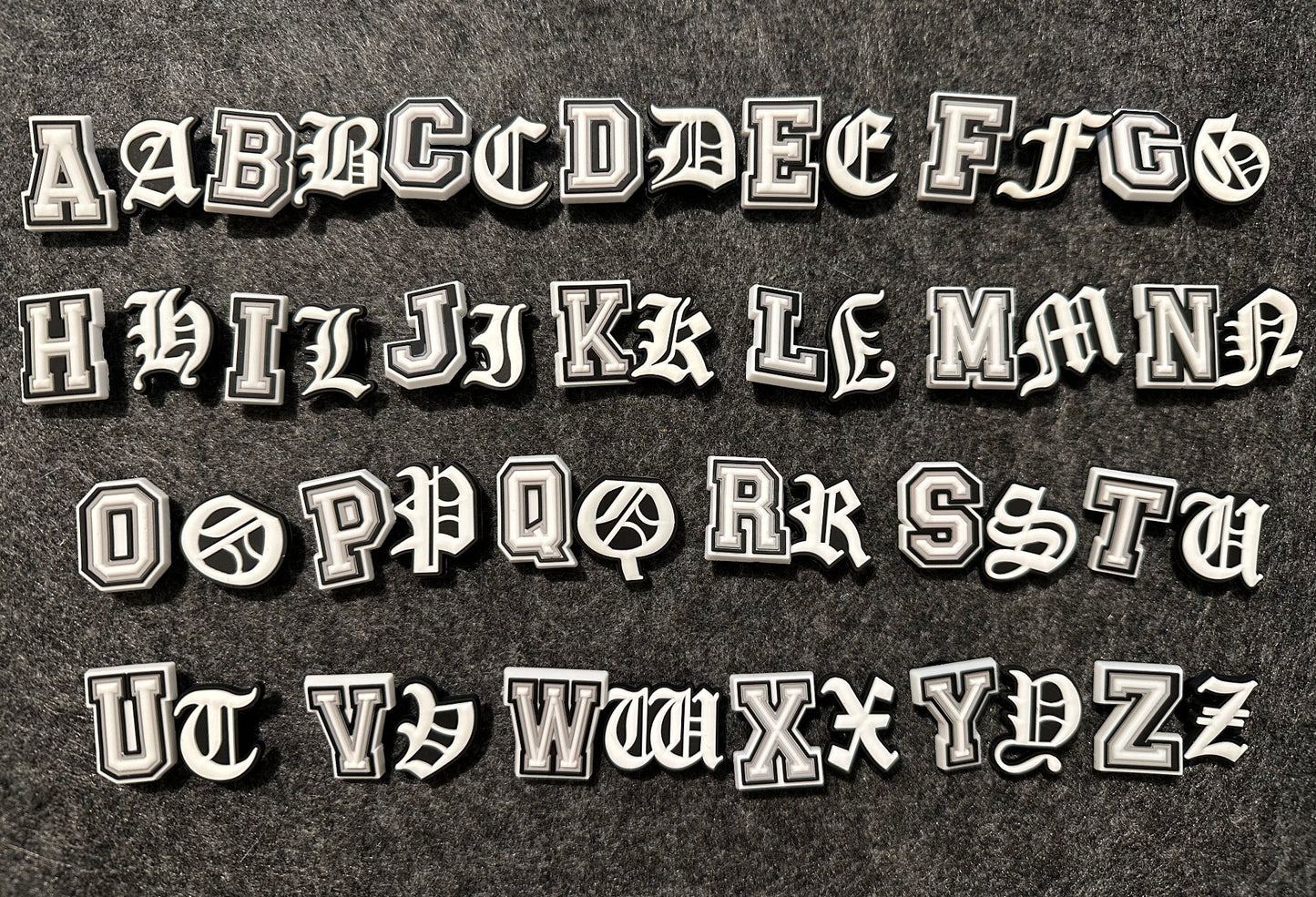 Ancient greek alphabet Design Kids Alphabet Letter Shoe Charms White and Black