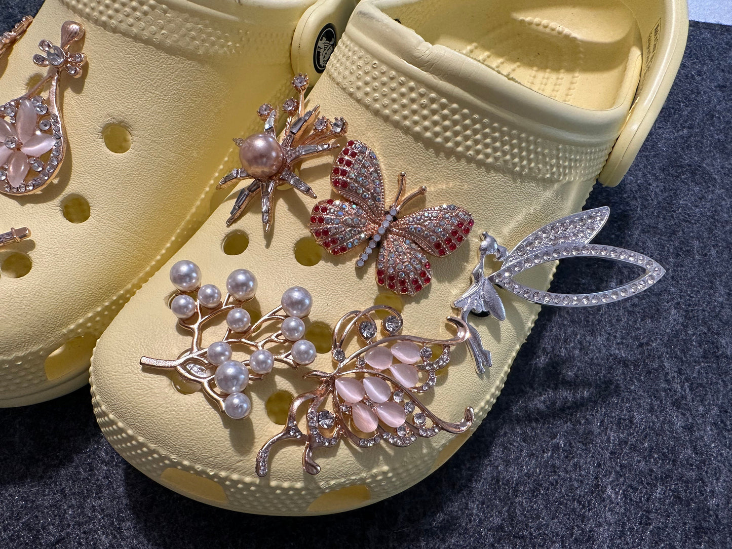 Metal GEM Butterfly Silver Diamond Flower Pearl Flower Eiffel Tower Theme Unique Special Croc Shoes Valentine's Day Gift