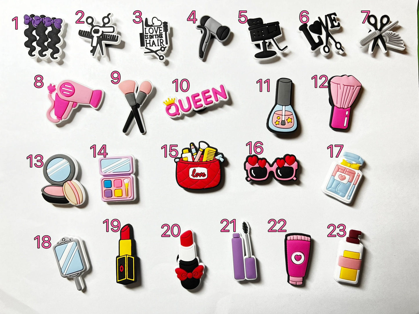 Cosmetics make-ups hairstyle hair cut salon shoe charms