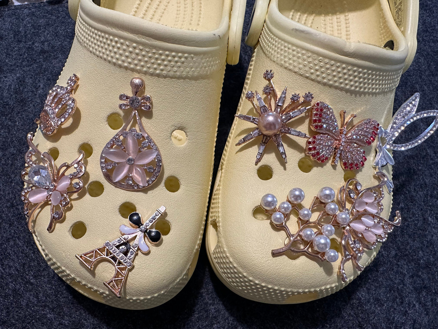 Metal GEM Butterfly Silver Diamond Flower Pearl Flower Eiffel Tower Theme Unique Special Croc Shoes Valentine's Day Gift