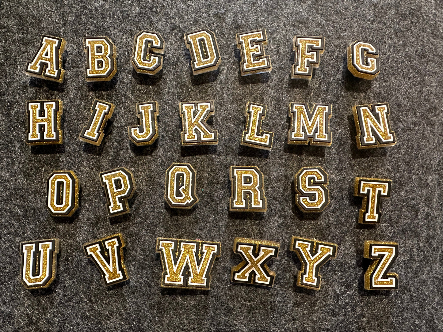 Shining Bling Design Gold and White Kids Alphabet Letter Shoe Charms Best Quality JuliesDecalDesign