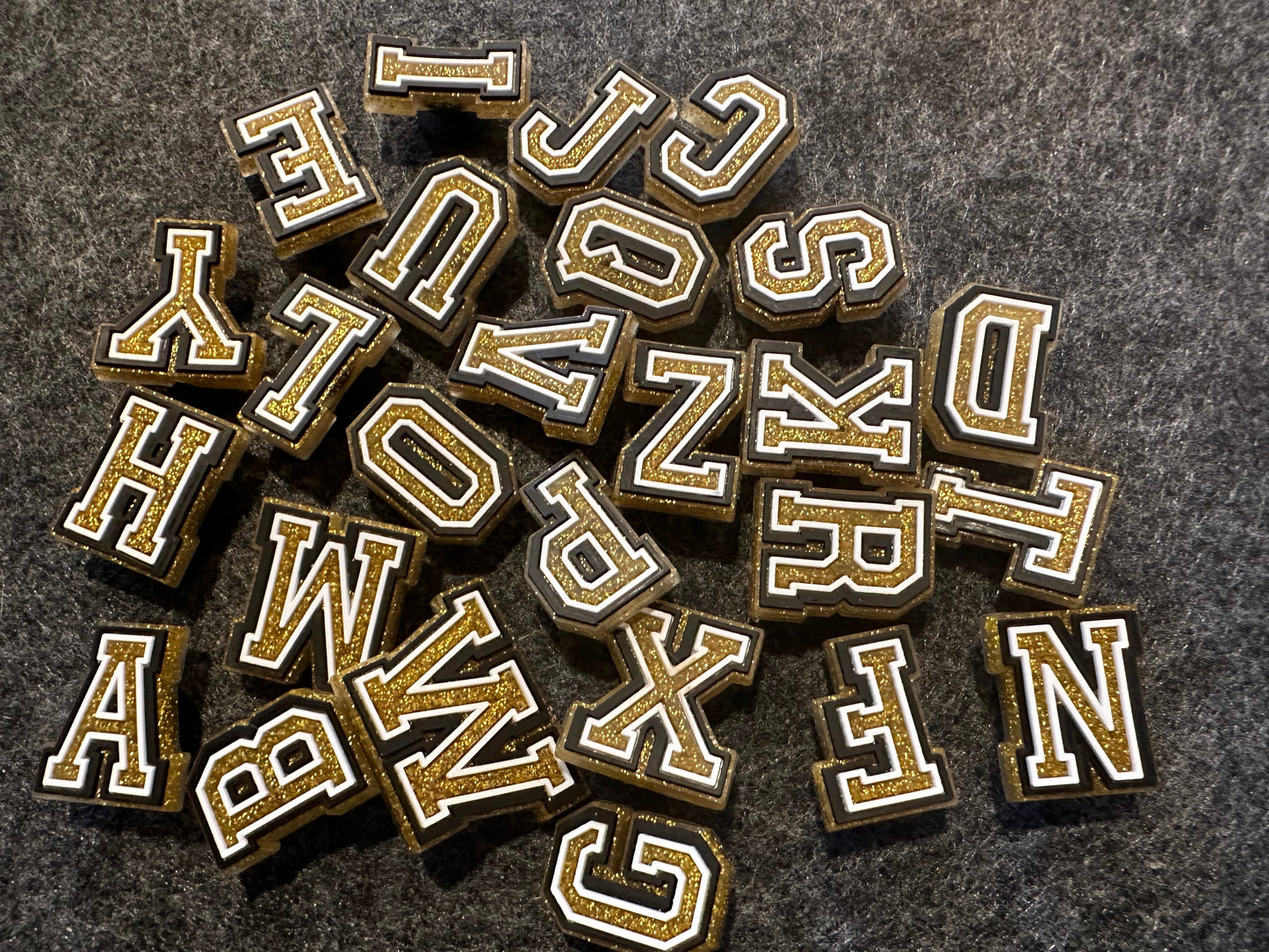 Shining Bling Design Gold and White Kids Alphabet Letter Shoe Charms Best Quality JuliesDecalDesign
