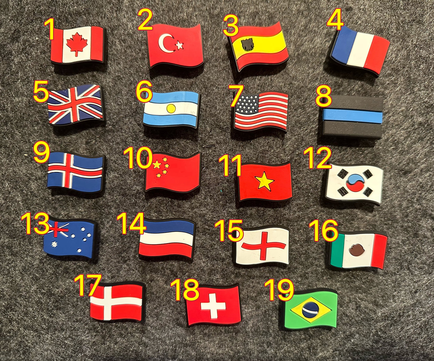 Bandera del país EE. UU. Canadá Brasil Corea del Sur China y más Diseño de dijes para zapatos La mejor calidad