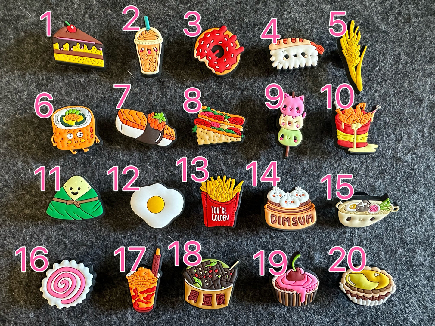 Yummy Food Design Theme Fast food sweet food Japanese food Chinese food and more shoe charms