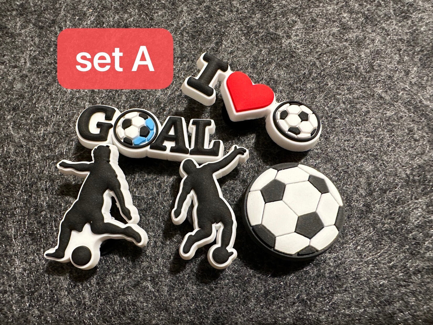 Soccer theme shoe charms