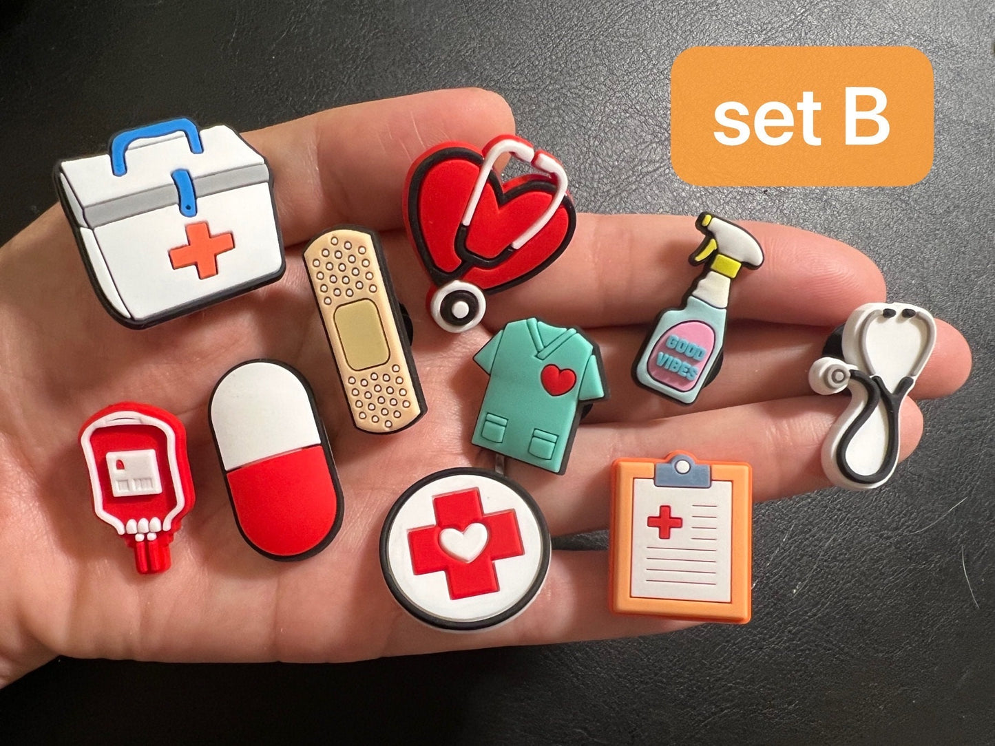 Medical theme bandage pills stethoscope ambulance shoe charms