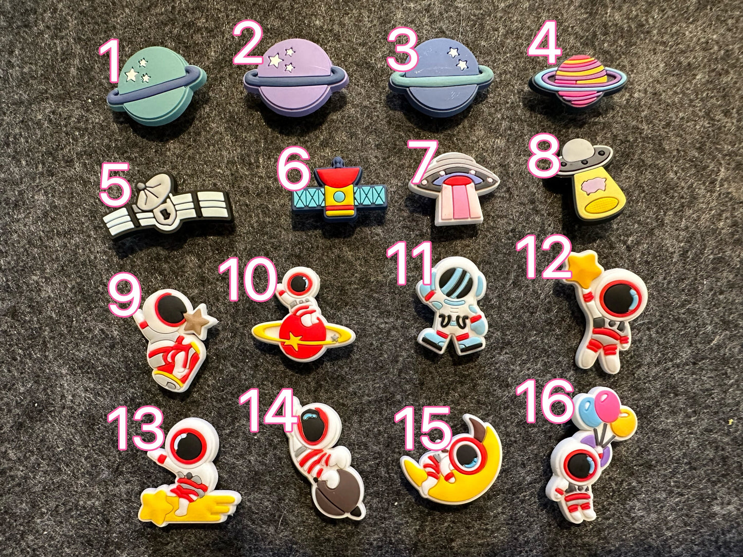 Cute Astronaut Planet Space Rocket Ship space station Theme and more shoe charms