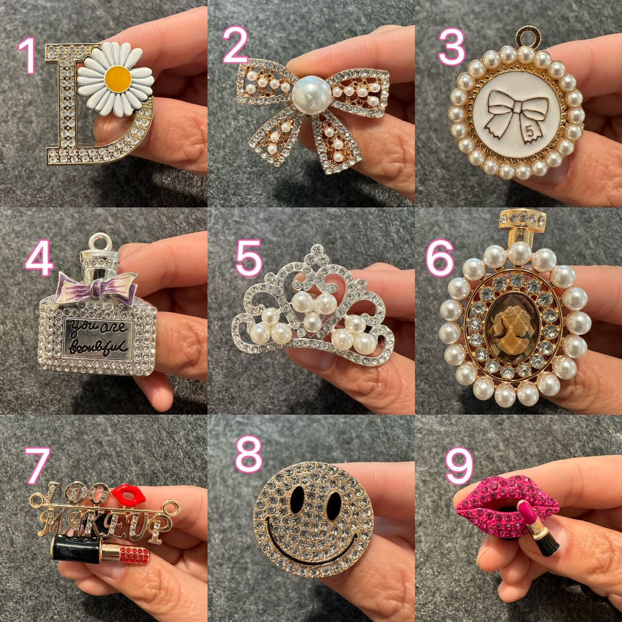 Gema de Metal, lazo de Margarita, perfume, corona, sonrisa, maquillaje, lápiz labial, cara feliz, tema único, zapatos Croc especiales, regalo del Día de San Valentín