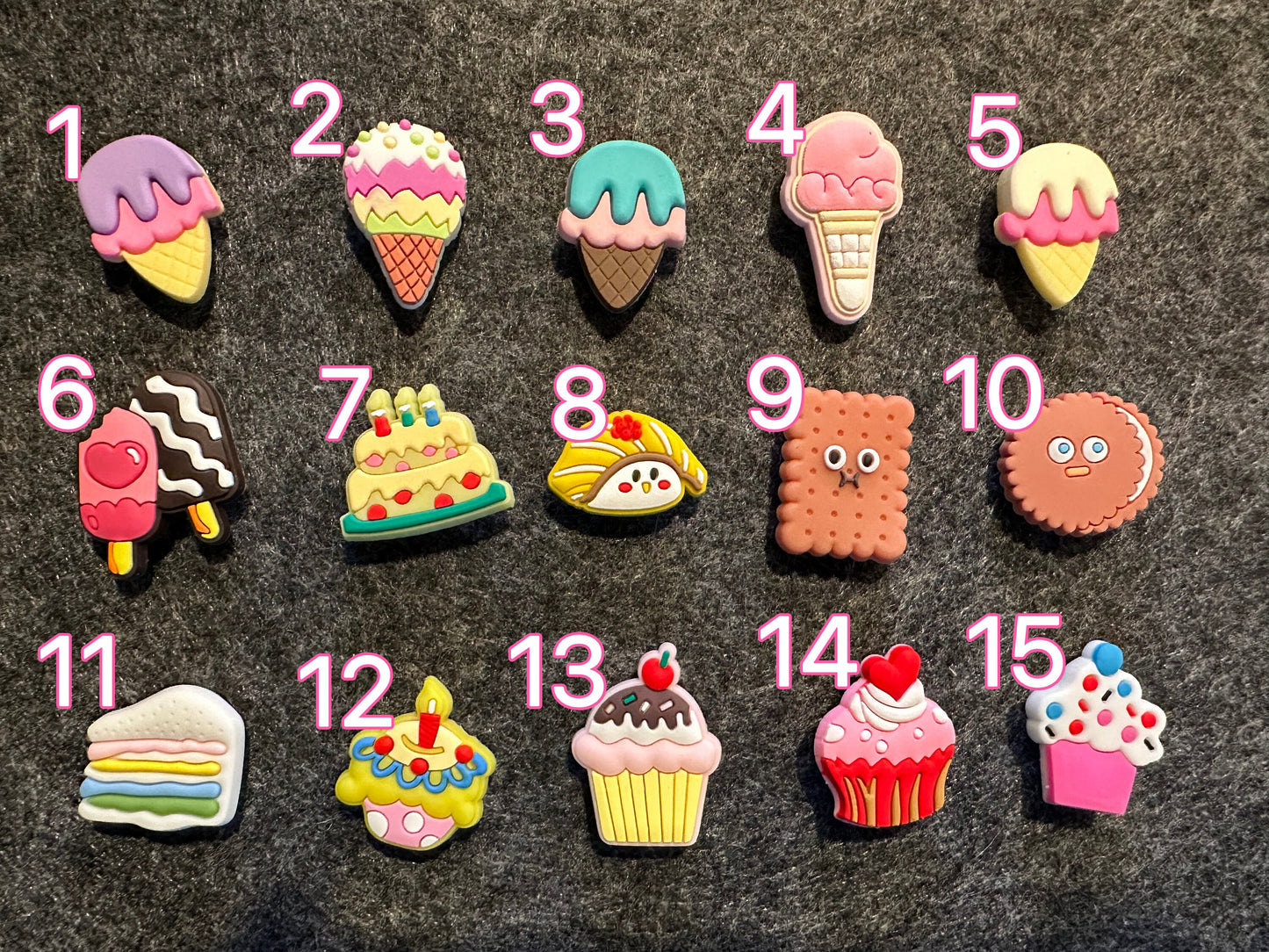 Yummy sweet Food party food and more shoe charms