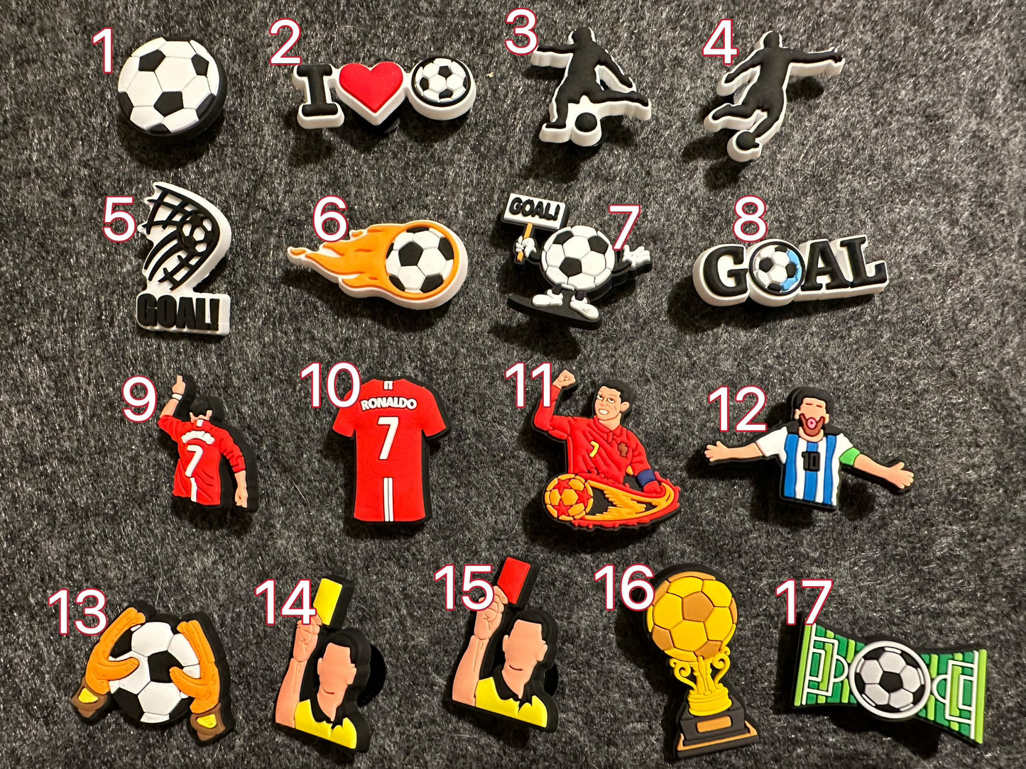 Soccer theme shoe charms