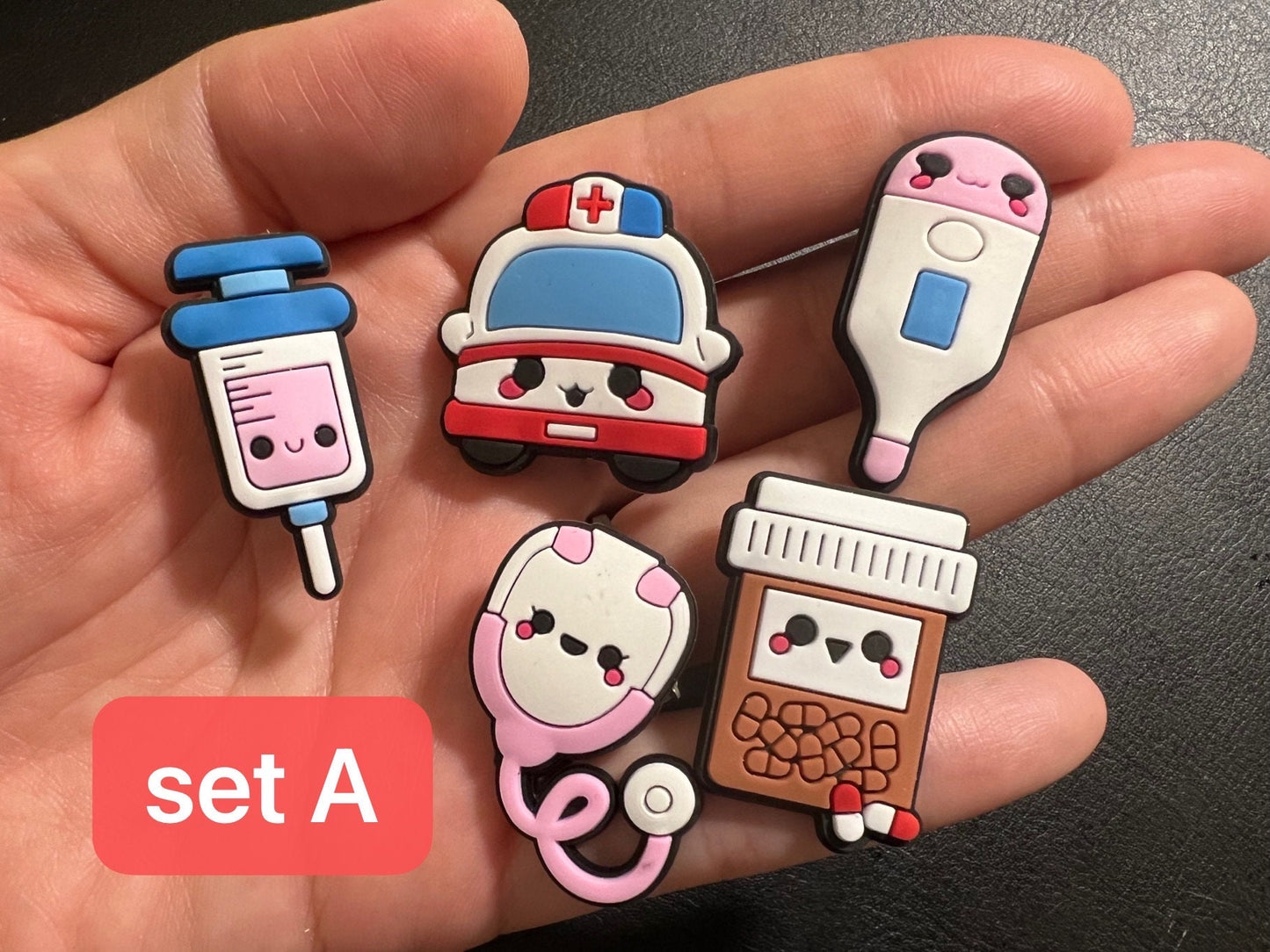 Medical theme bandage pills stethoscope ambulance shoe charms