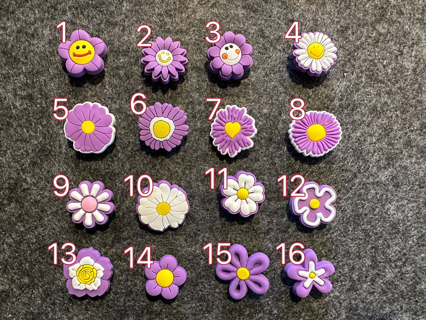 Colorful Flowers Design Theme Shoe Charms JuliesDecalDesign purple and pink