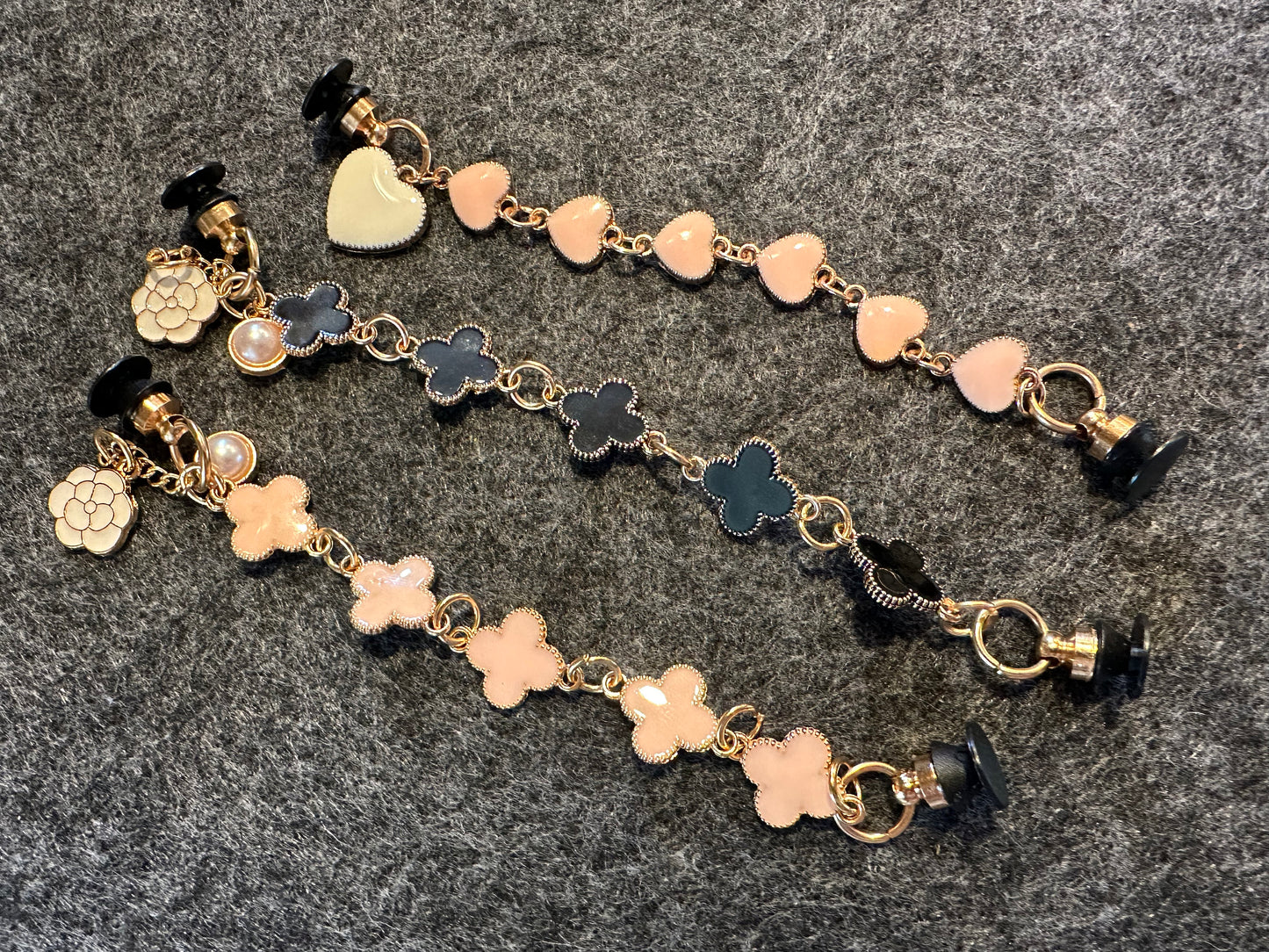 Cadena de corazón de trébol de cuatro hojas Cadena de perlas rosa y negra Cadena de oro Cadena de diamantes de plata para zapatos especiales únicos DIY