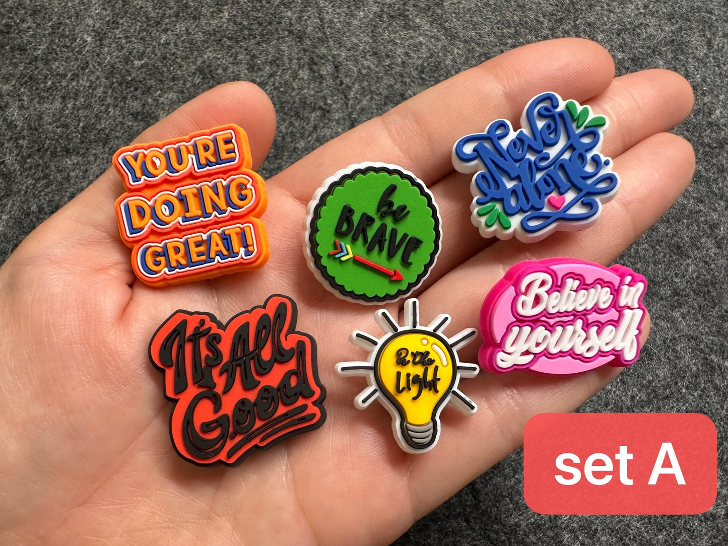 Good Words Inspiring Words be happy be kind believe in yourself Good Vibes lucky yeet be happy be brave and more shoe charms