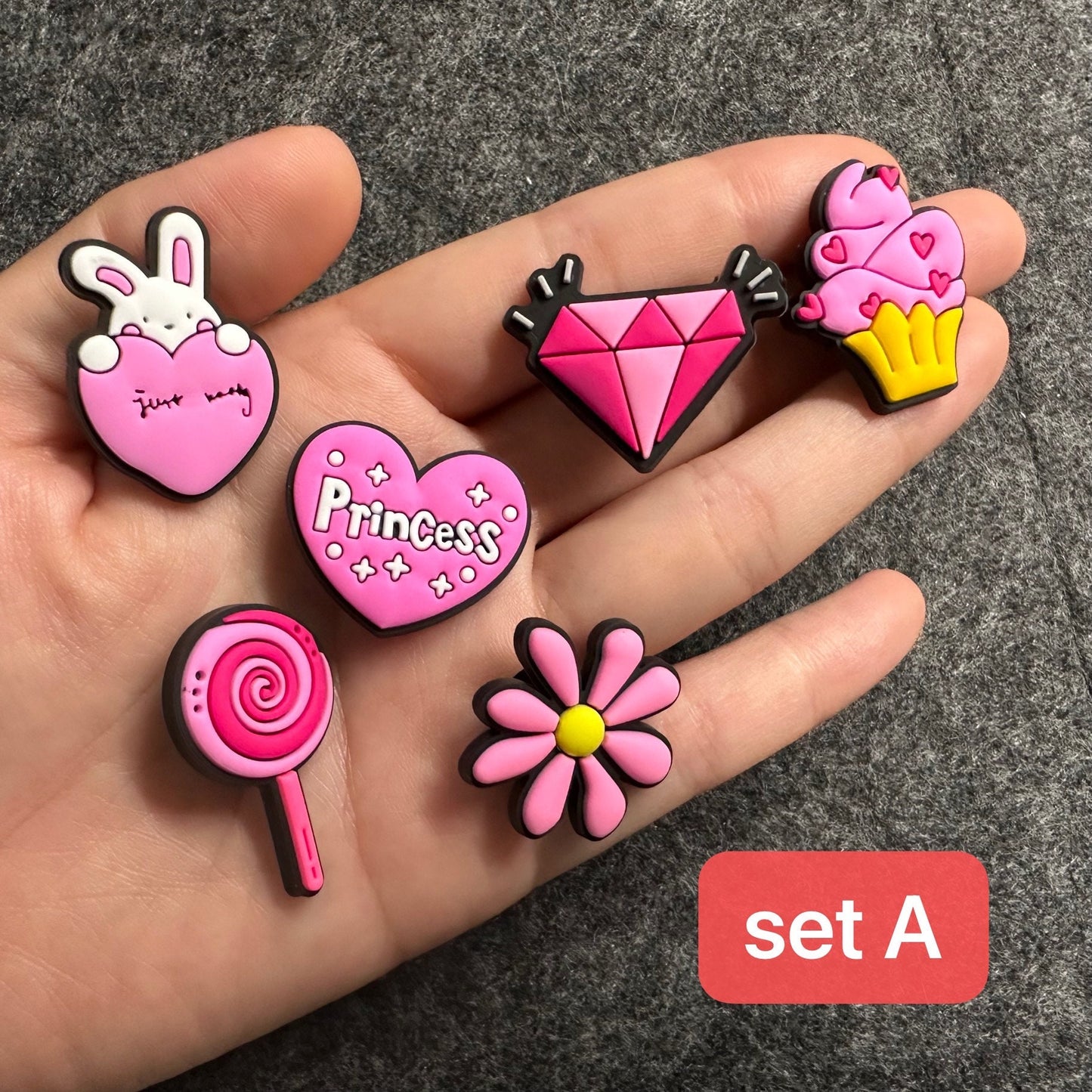 Pink Theme Shoe Charms Girls power llama bulldog heart princess fry egg VSCO