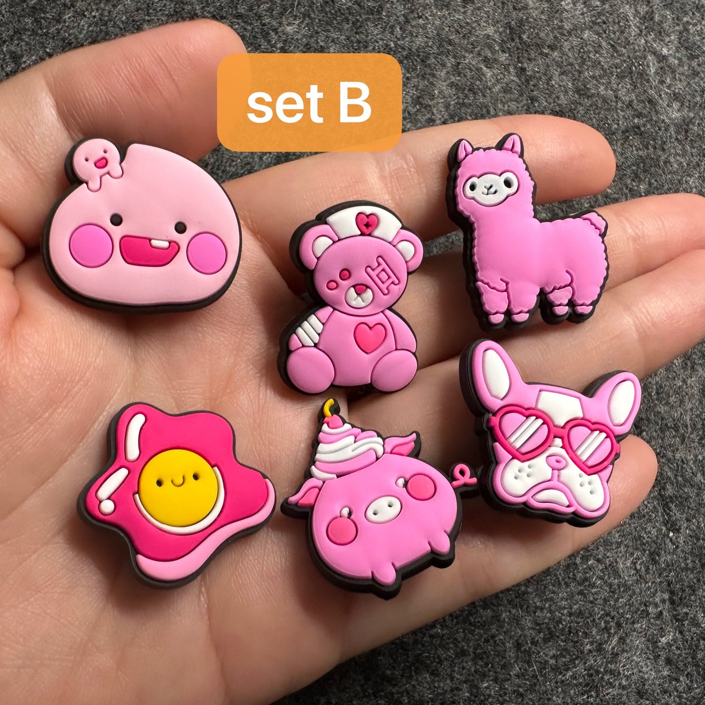 Pink Theme Shoe Charms Girls power llama bulldog heart princess fry egg VSCO