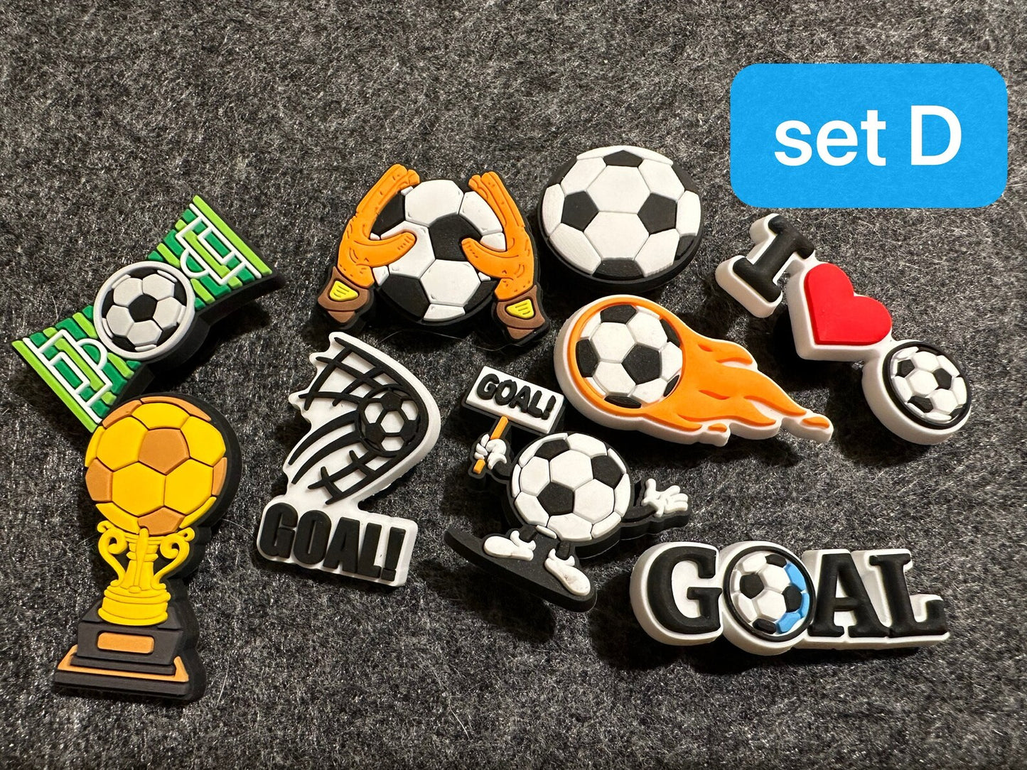 Soccer theme shoe charms