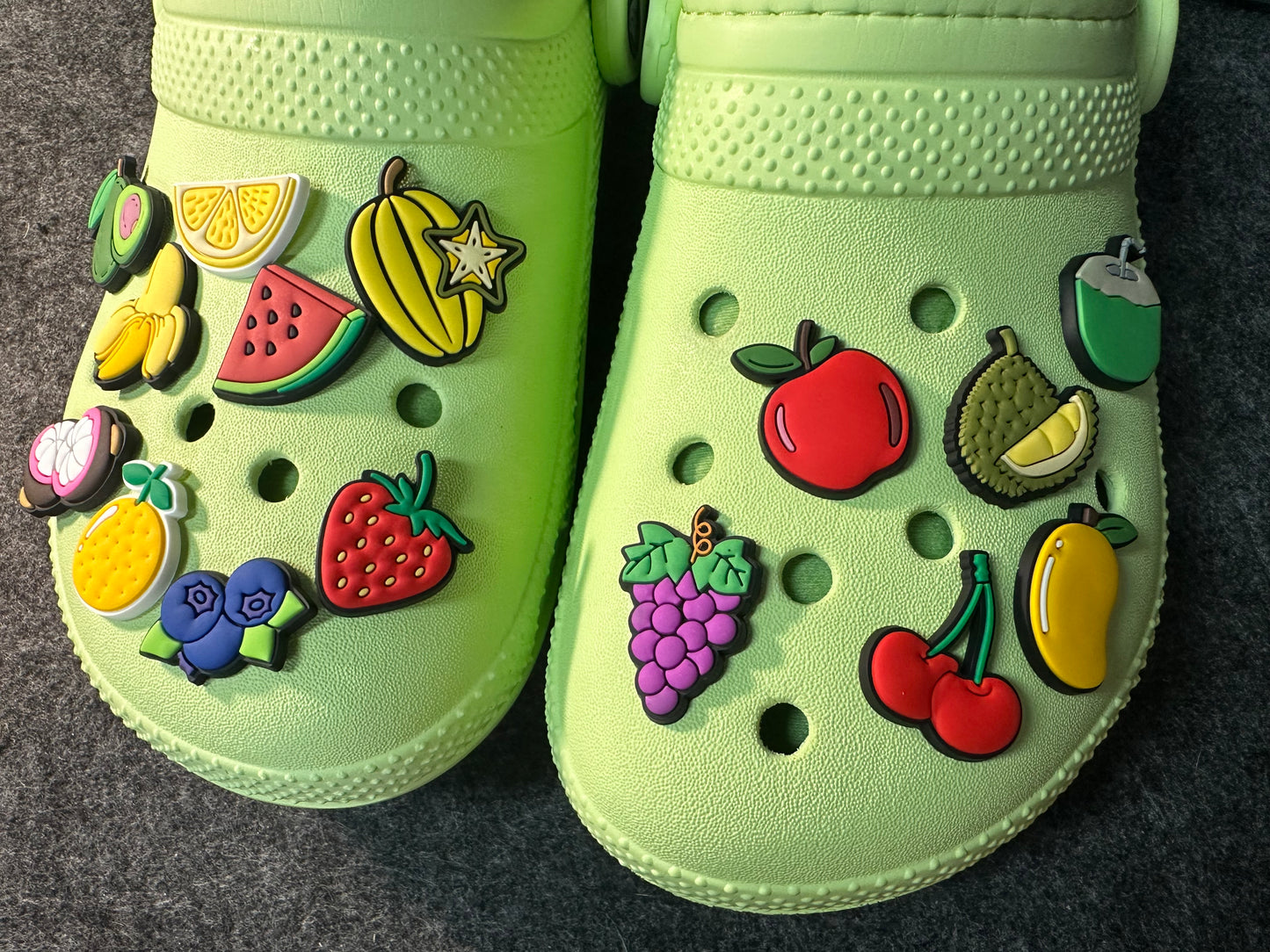 Yummy Fruits Design Theme Apple Banana Strawberry Cherry Blueberry Watermelon Avocado and more shoe charms