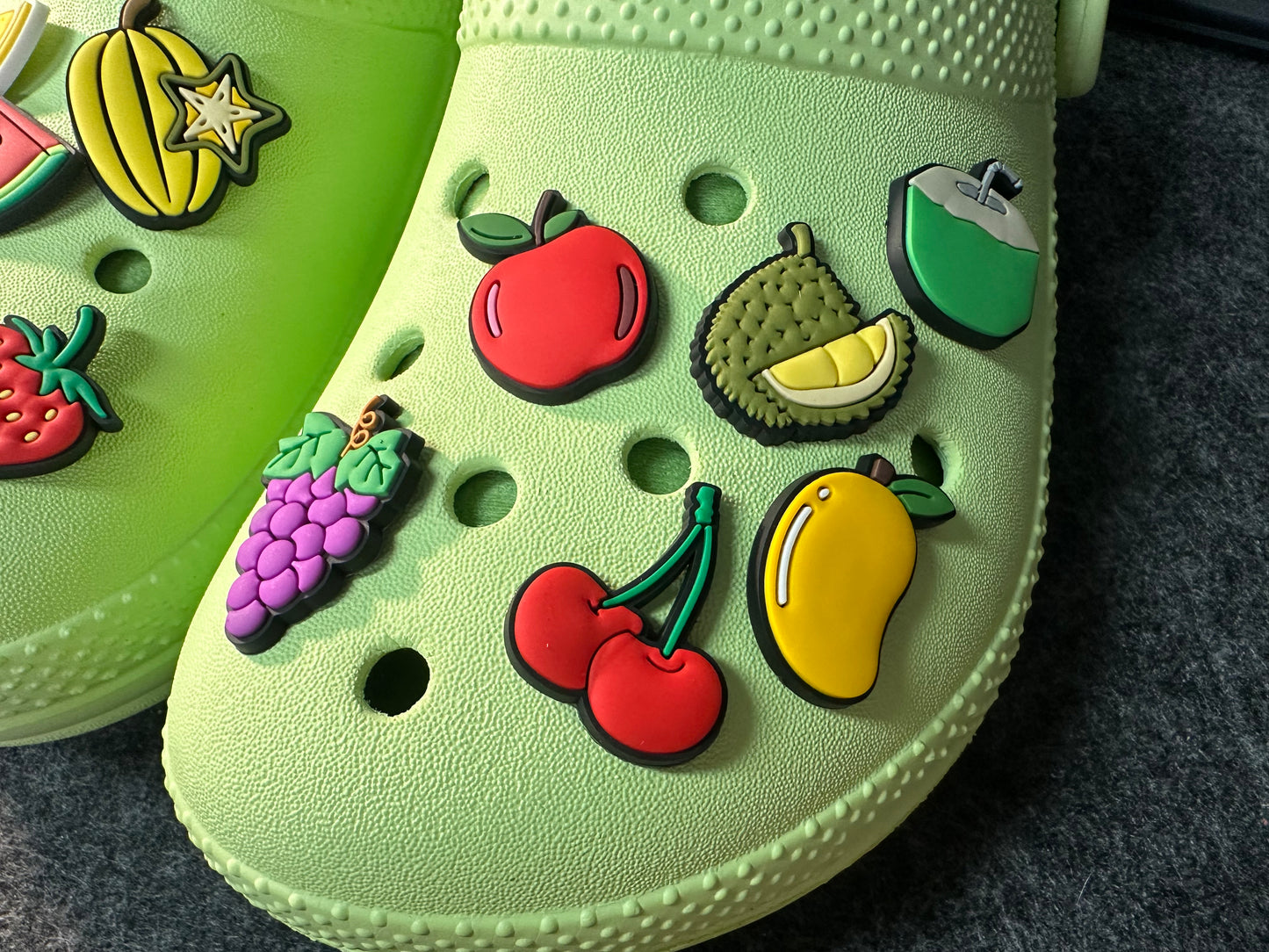 Yummy Fruits Design Theme Apple Banana Strawberry Cherry Blueberry Watermelon Avocado and more shoe charms