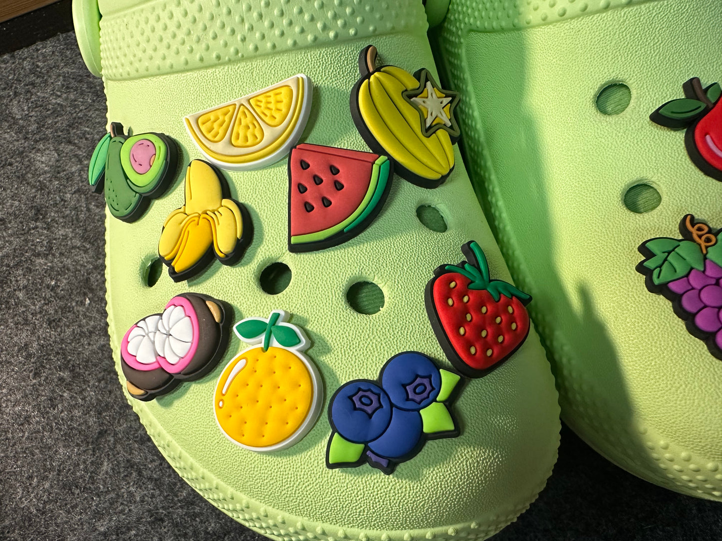 Yummy Fruits Design Theme Apple Banana Strawberry Cherry Blueberry Watermelon Avocado and more shoe charms