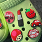 RED Theme Fancy shoe charms strawberry apple mushroom lipstick owl star butterfly car and more