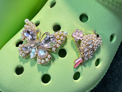 Bling Fancy Metal GEM Rhinestone Flowers Rose Sunflower Bird Butterfly adn more Shoes Charms silver/golden for DIY Unique Special Shoes