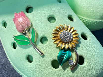 Bling Fancy Metal GEM Rhinestone Flowers Rose Sunflower Bird Butterfly adn more Shoes Charms silver/golden for DIY Unique Special Shoes