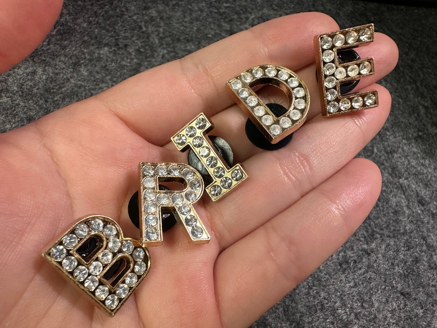 Large size Bling Bling Gold or Silver Metal Design Alphabet Letter Shoe Charms quarter size