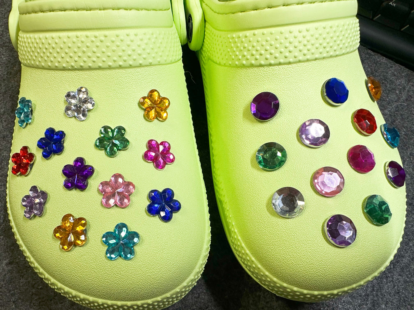 Colorful GEM colorful flowers and Round Theme Unique Special Croc Shoes