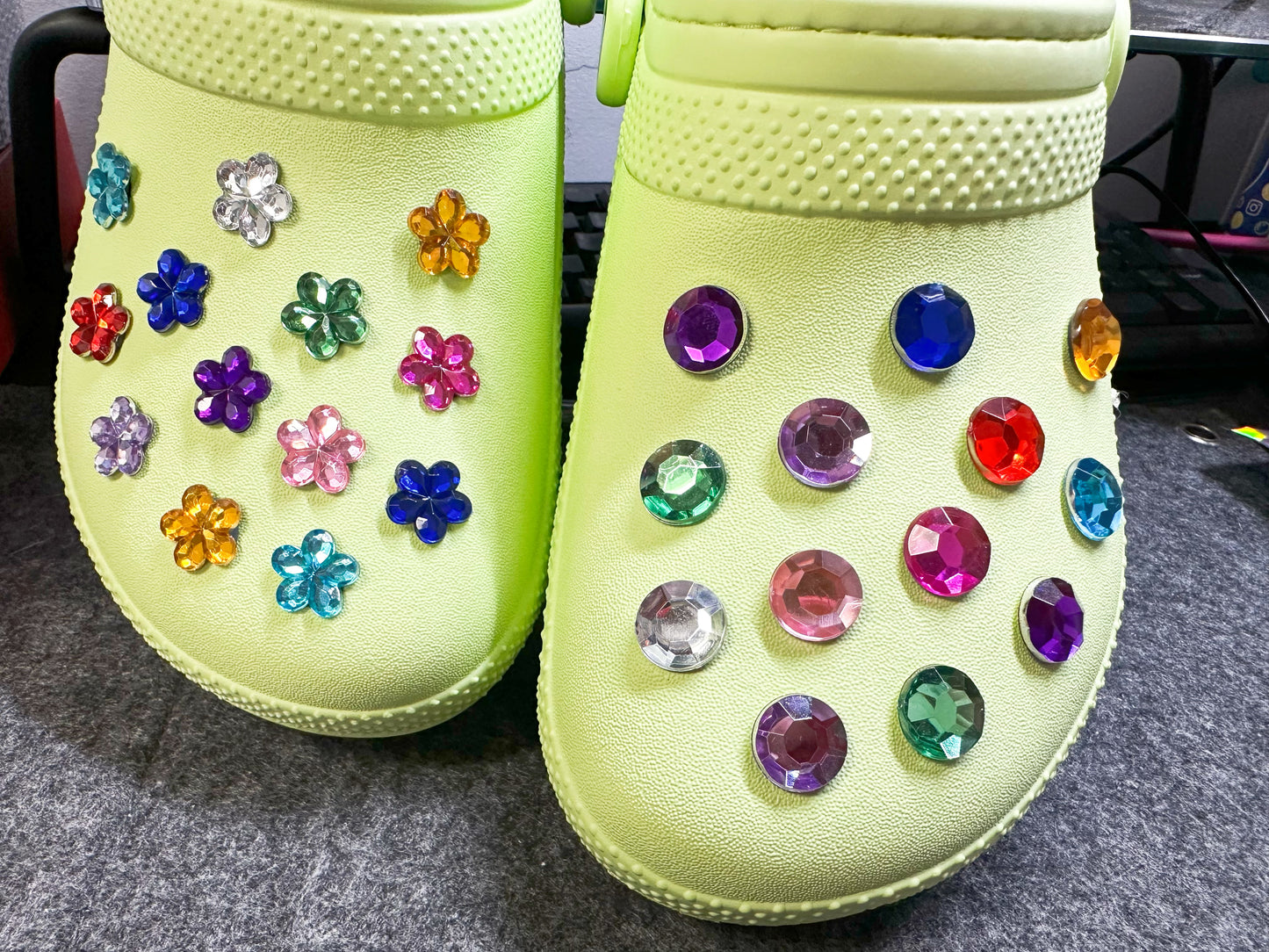 Colorful GEM colorful flowers and Round Theme Unique Special Croc Shoes