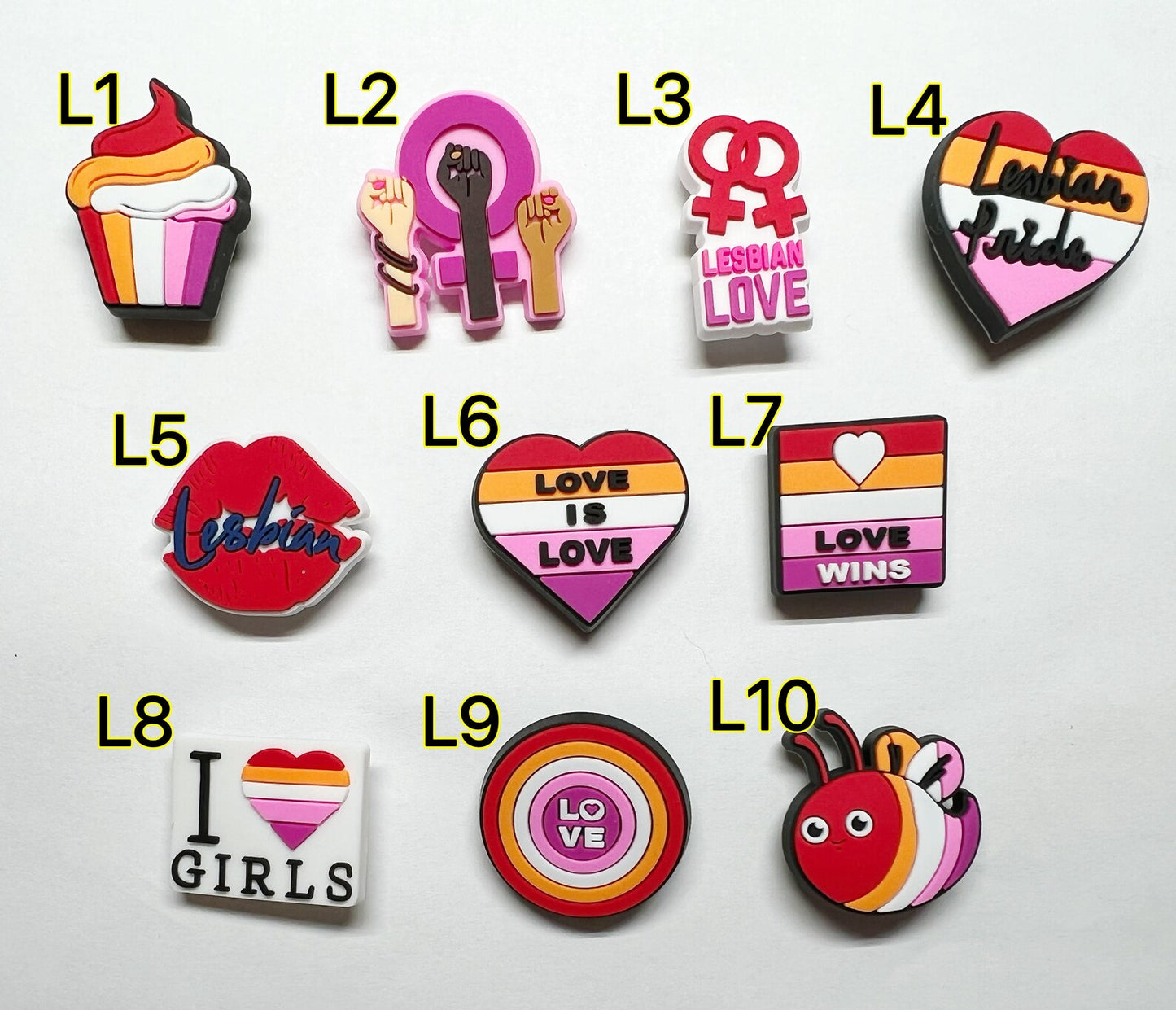 Girl Lesbian Love I love girls Design Theme Shoe Charms Best Quality JuliesDecalDesign