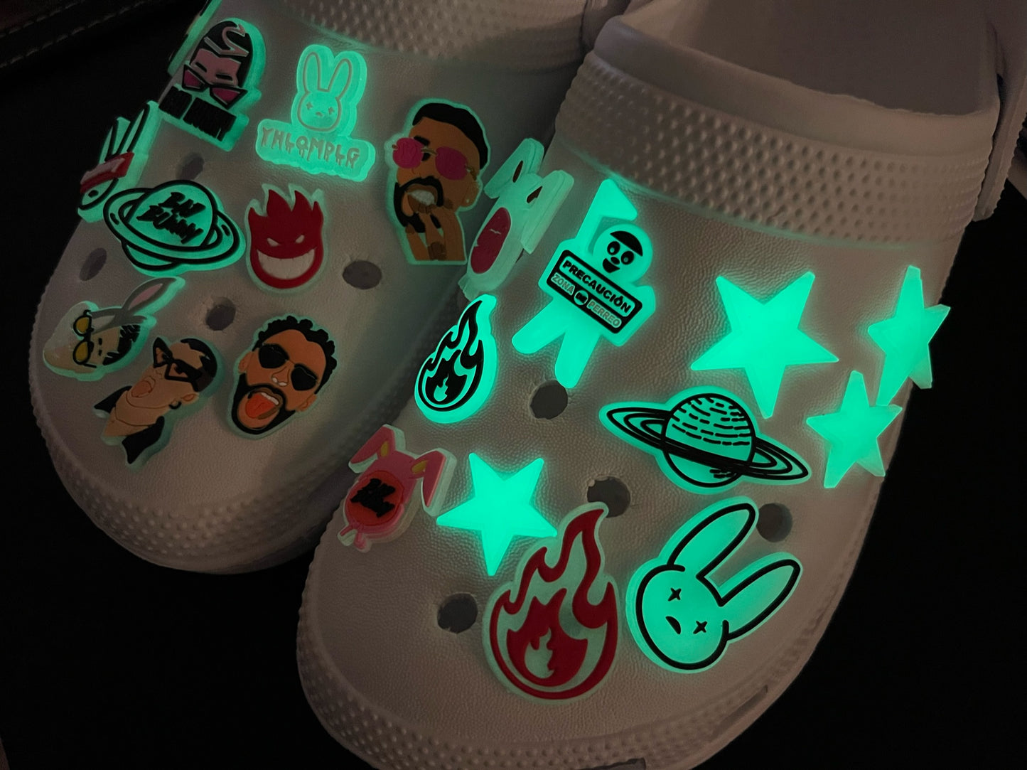 Glow In the Dark Design Badbunny fashion Shoe Charms JuliesDecalDesign