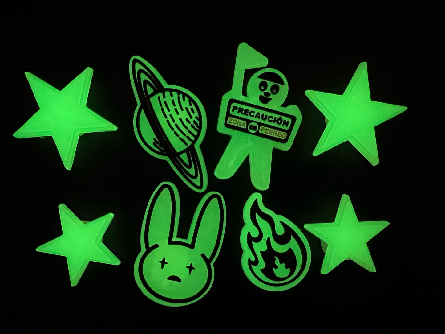 Glow In the Dark Design Badbunny fashion Shoe Charms JuliesDecalDesign