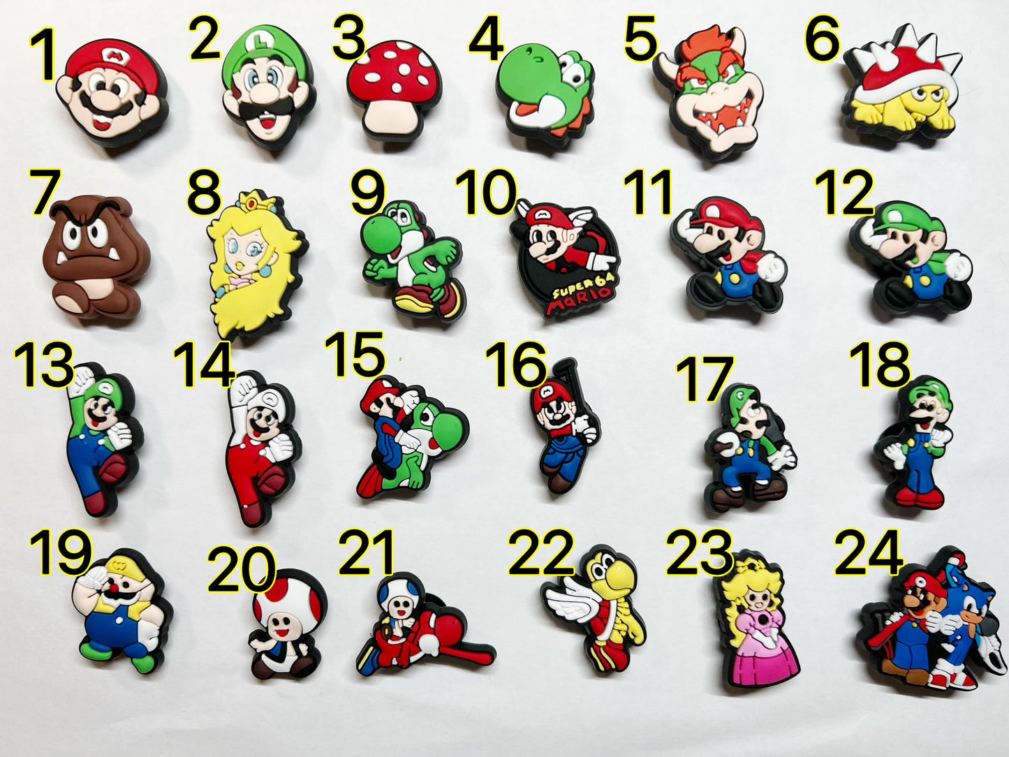 Cartoon Super Mario game and movie character and more shoe charms