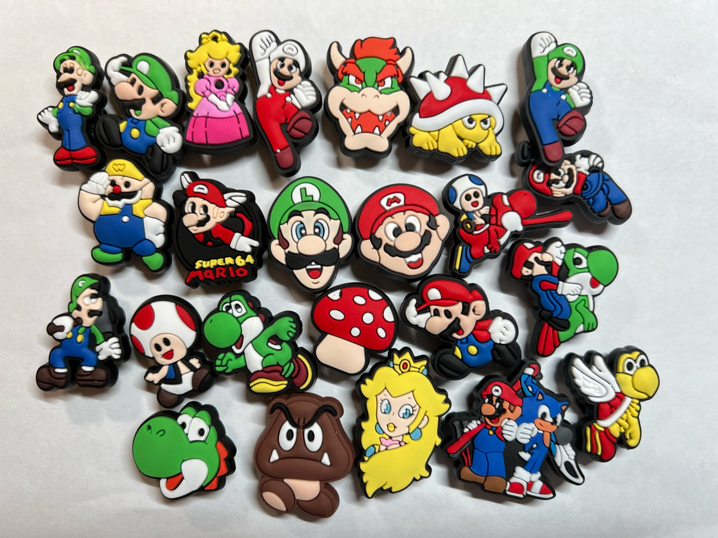 Cartoon Super Mario game and movie character and more shoe charms