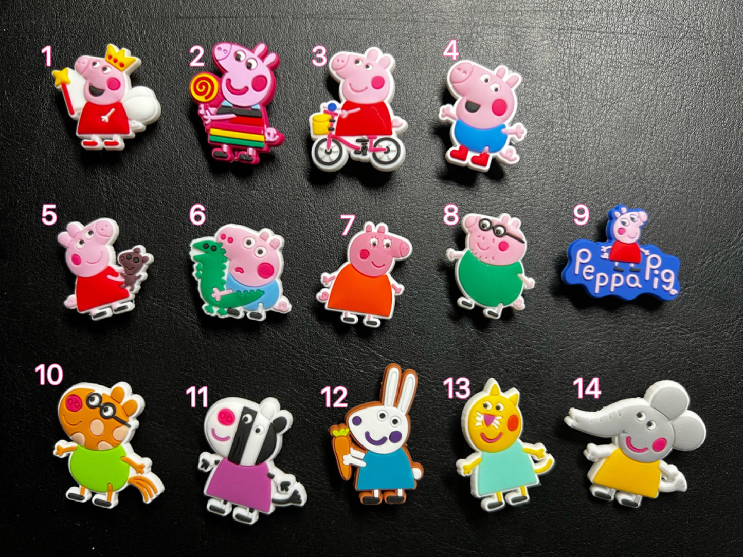 Peppa pig character and more shoe charms