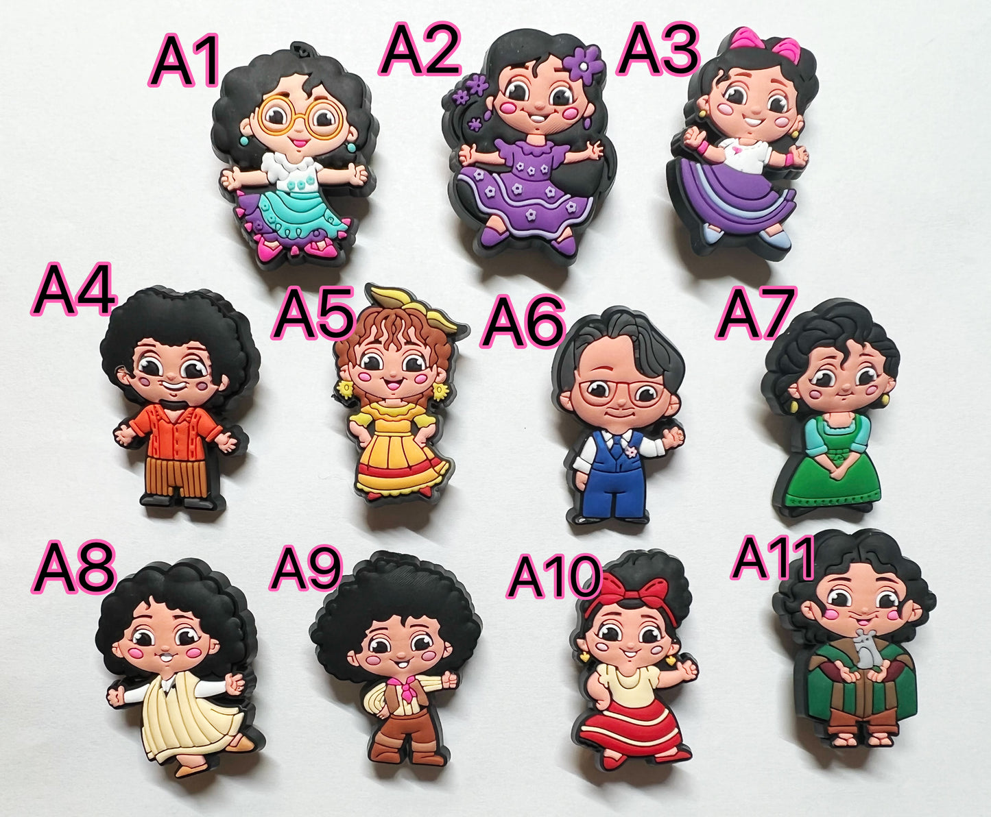 Encanto characters shoe charms different sizes