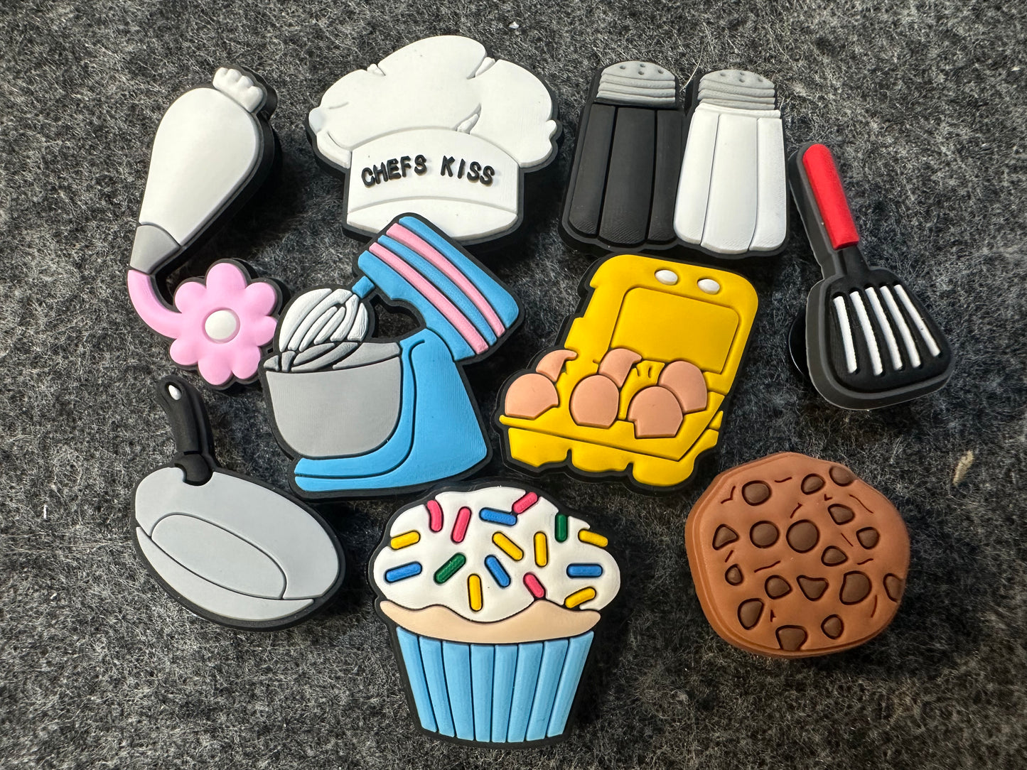 Cooking and Baking Chef Theme Fancy shoe charms pan mixer eggs Spatula Pastry bag chef hat and more