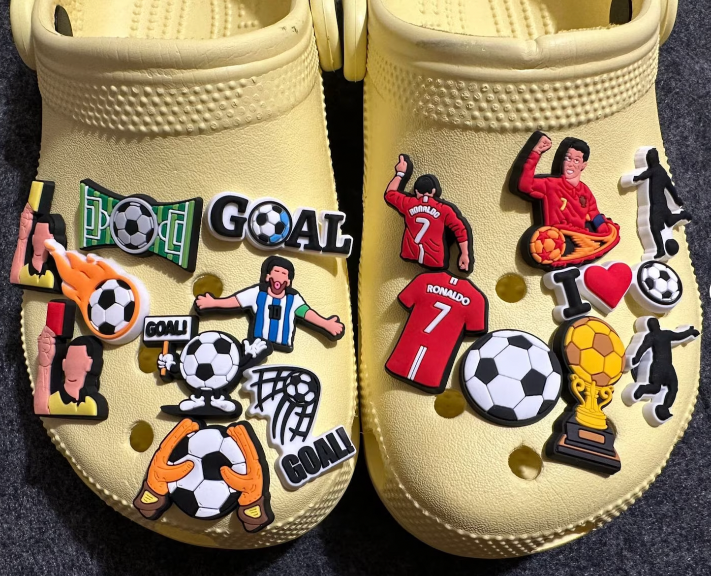 Soccer theme shoe charms