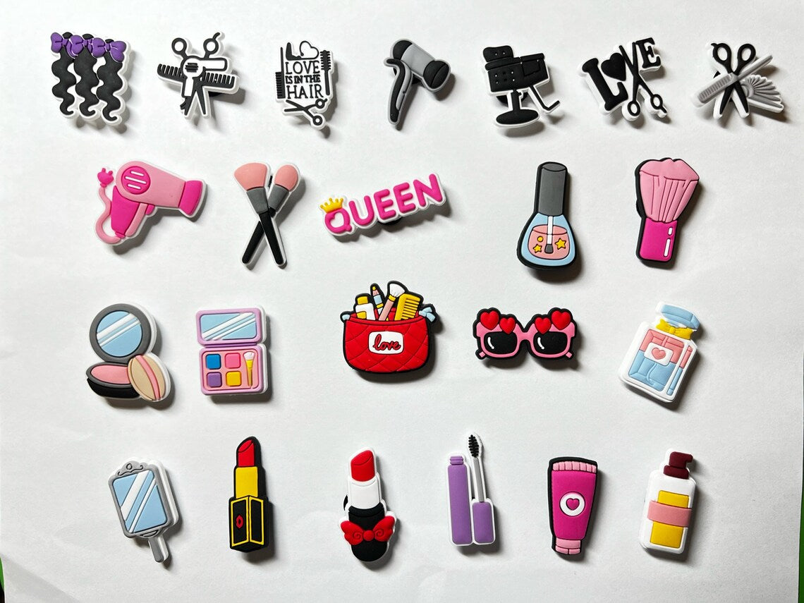 Cosmetics make-ups hairstyle hair cut salon shoe charms