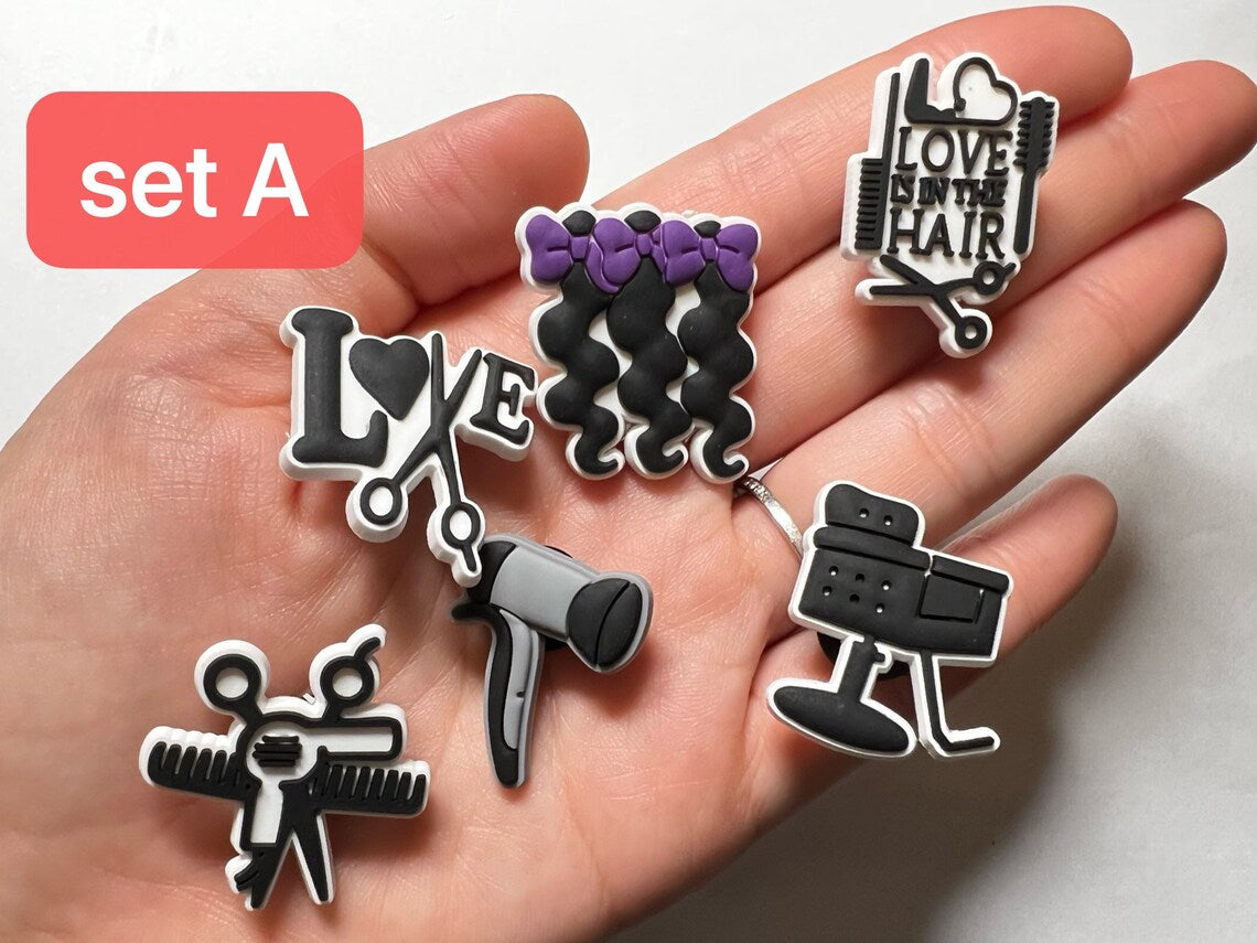 Cosmetics make-ups hairstyle hair cut salon shoe charms