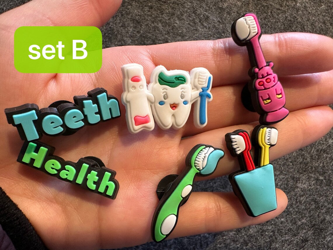 Cute Teeth Tooth Kids Dentist Check Up Toothbrush Design Love my Dentist Theme and more shoe charms